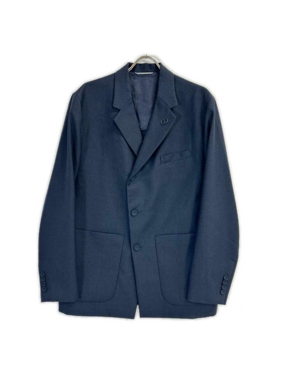 Dior Navy Glen Check Tailored Jacket with Brooch